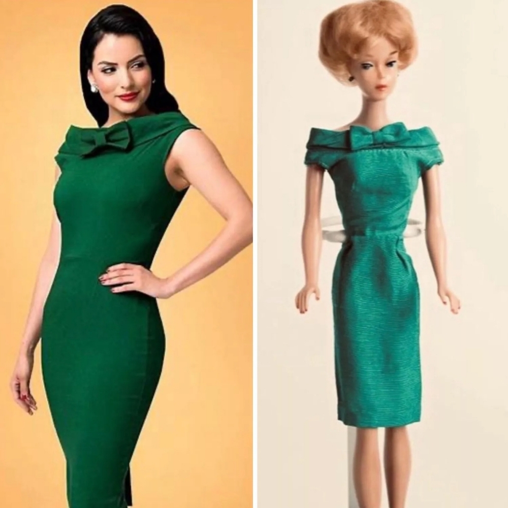 ❗Unique Vintage x Barbie Green Dress 60’s Sheath Style Medium RARE❗